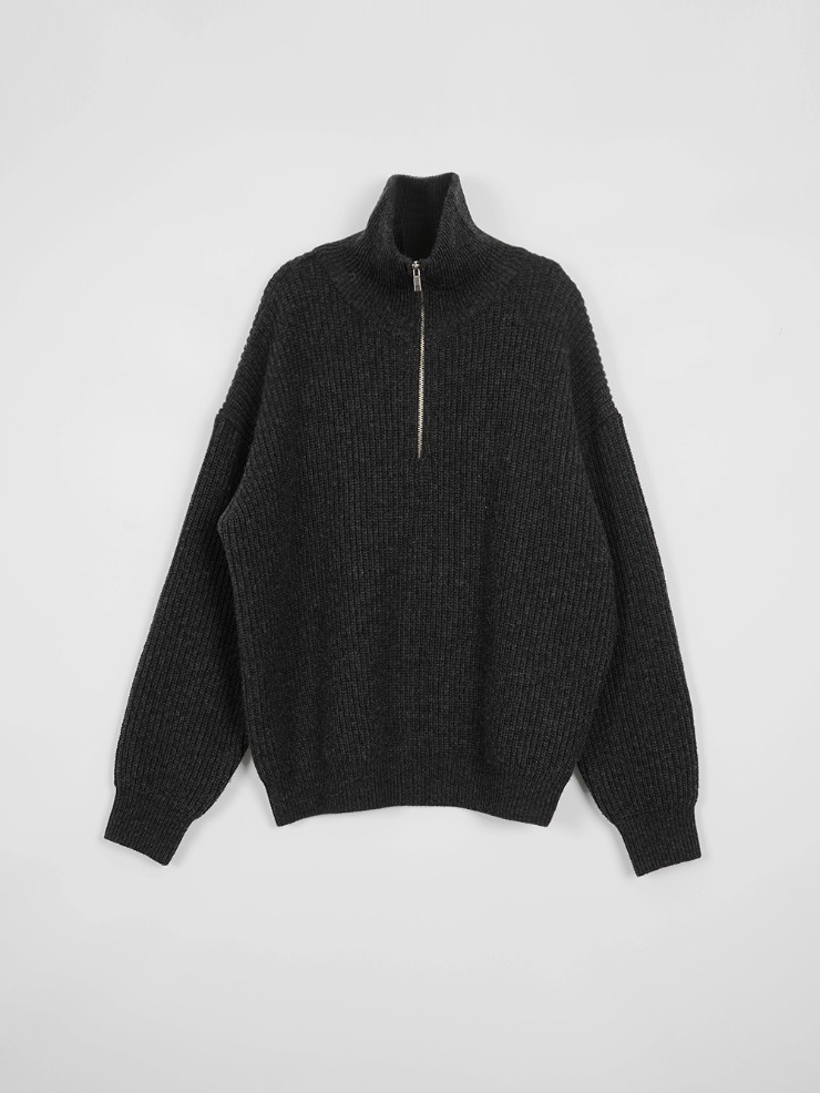 [OFC]High Neck Zip-up Knit (charcoal)