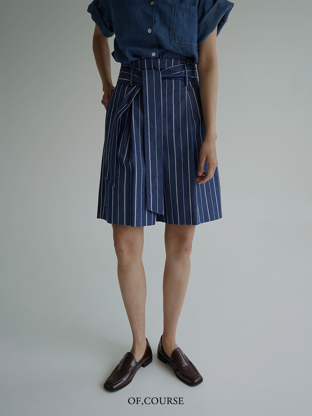 [Re-open][OFC]Belted Stripe Half Pants (blue) - 미입금분 당일배송