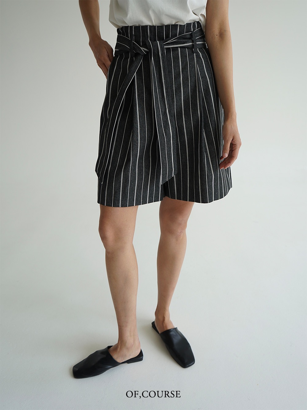 [Re-open][OFC]Belted Stripe Half Pants (black) - 미입금분 당일배송