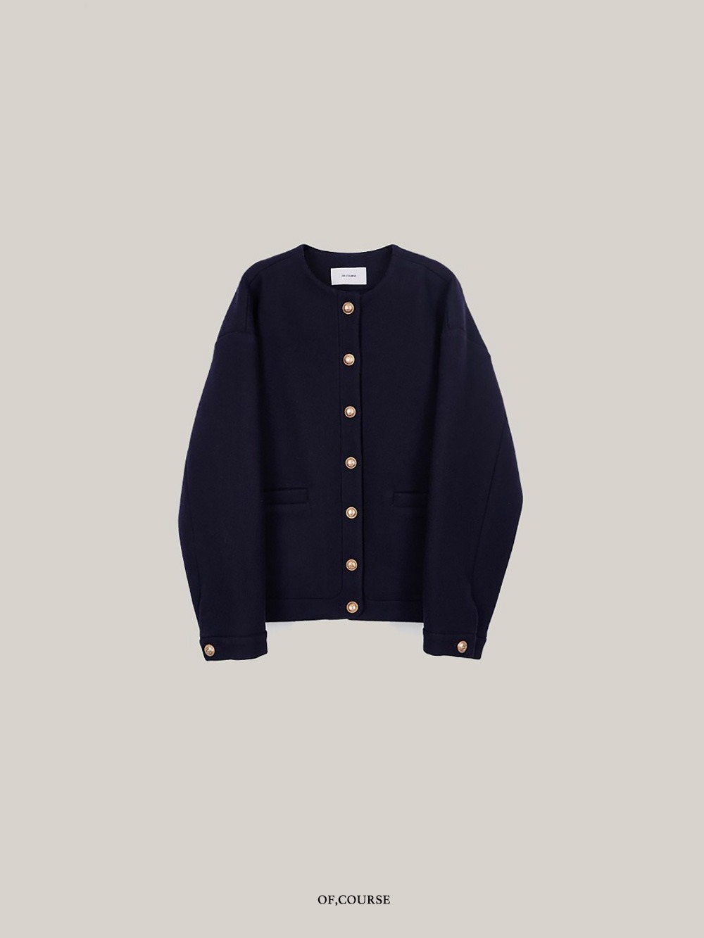 [OFC]Rounded Collarless Jacket (navy)